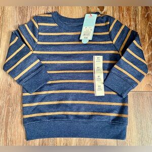 Cat & Jack Navy Blue & Brown Striped Fleece Lined Pull Over Sweatshirt Size 2T